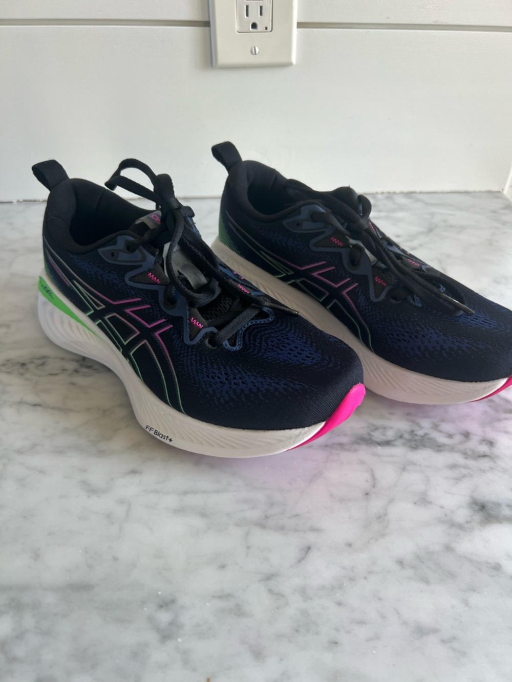 ASICS Cumulus Running Shoes with black, blue Green and Pink Accents - Picture 2 of 7